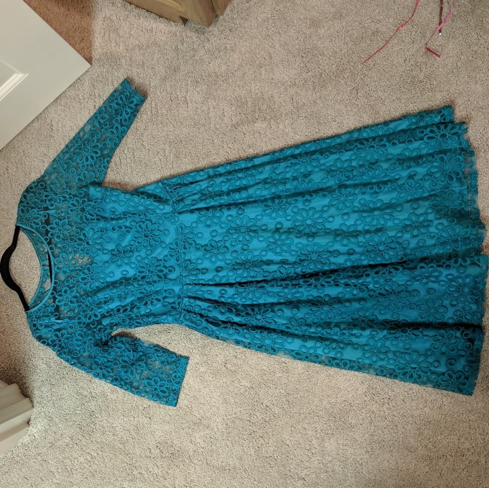 Tatyana teal embroidered dress